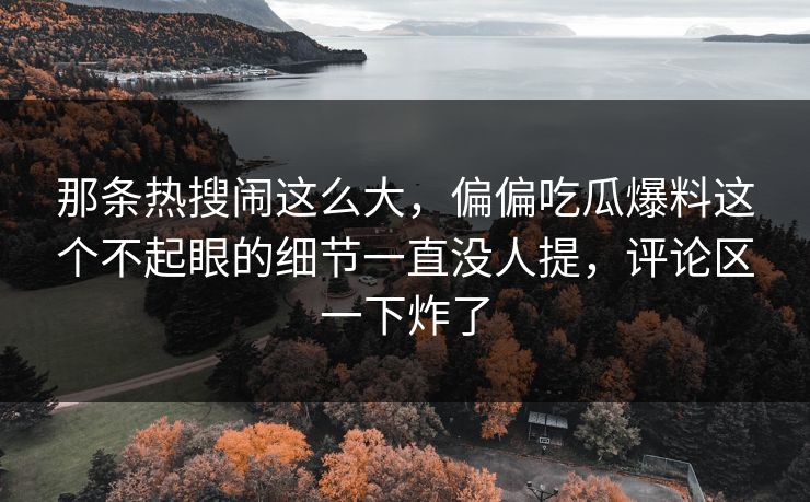 那条热搜闹这么大，偏偏吃瓜爆料这个不起眼的细节一直没人提，评论区一下炸了